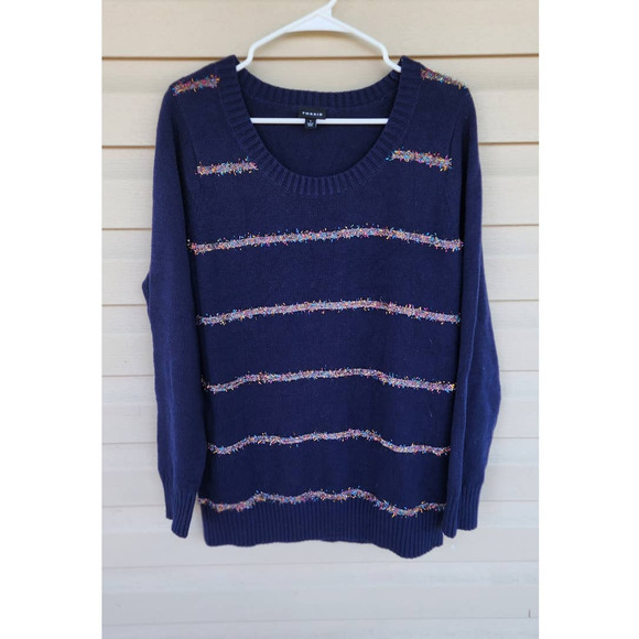 Torrid TINSEL STRIPE HOLIDAY SWEATER - NAVY Size 1 - Picture 6 of 11